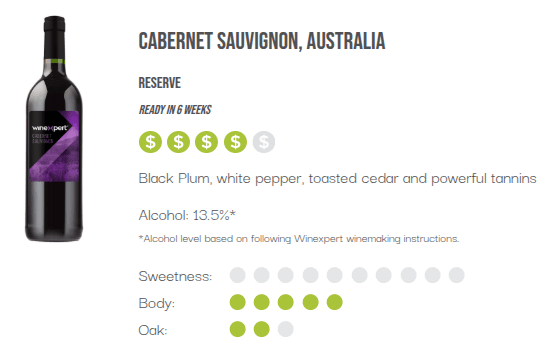 WineXpert Reserve Wine making kit Australian Cabernet Sauvignon 10L (MAKES 23L) image 2