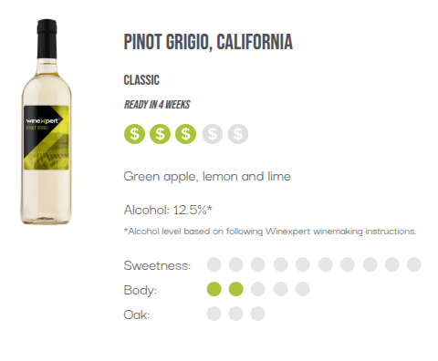 WineXpert Classic Wine making kit California Pinot Grigio 8L (MAKES 23L) image 2