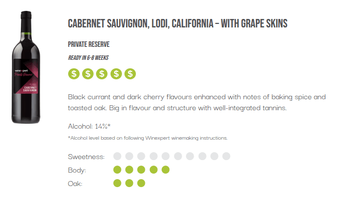 WineXpert Private Reserve Wine making kit California Lodi Cabernet Sauvignon 14L (MAKES 23L) image 2