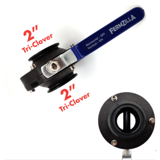 FermZilla Tri-Conical - 2" x 2" Tri-Clamp Butterfly Valve