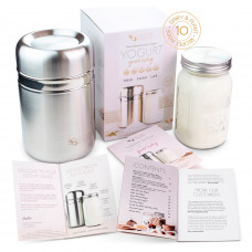 Country Trading Yoghurt Maker - Stainless Steel + Glass Jar + Recipe Book